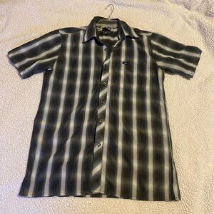 Volcom Black and Gray Casual Button Down Shirt with Gradient Plaid